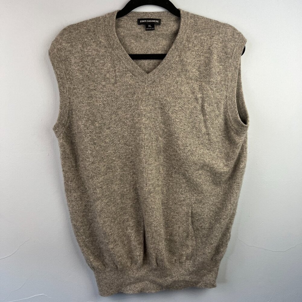 State Cashmere Mens V-neck Gray Sweater Vest‎ Size XL Preppy Academia Classic